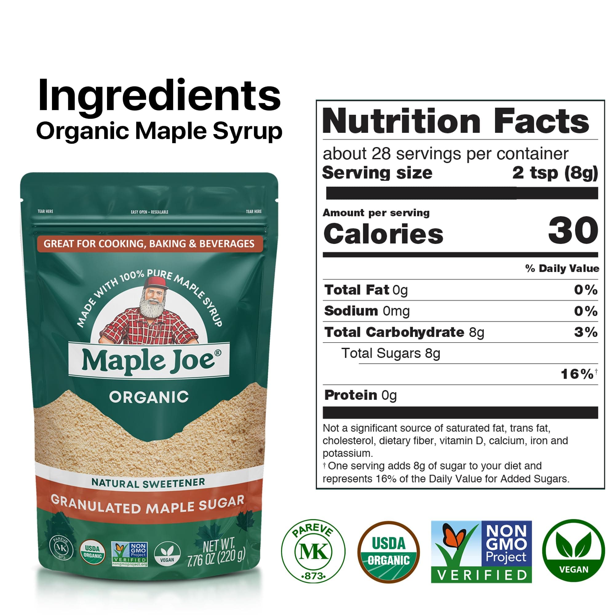 Maple Joe Organic Maple Sugar Granulated, Made With 100% Grade A Organic Maple Syrup. Powdered Maple Sugar For Cooking & Baking. Fat-Free, Gluten Free & Vegan. 7.8 oz thumbnail 5