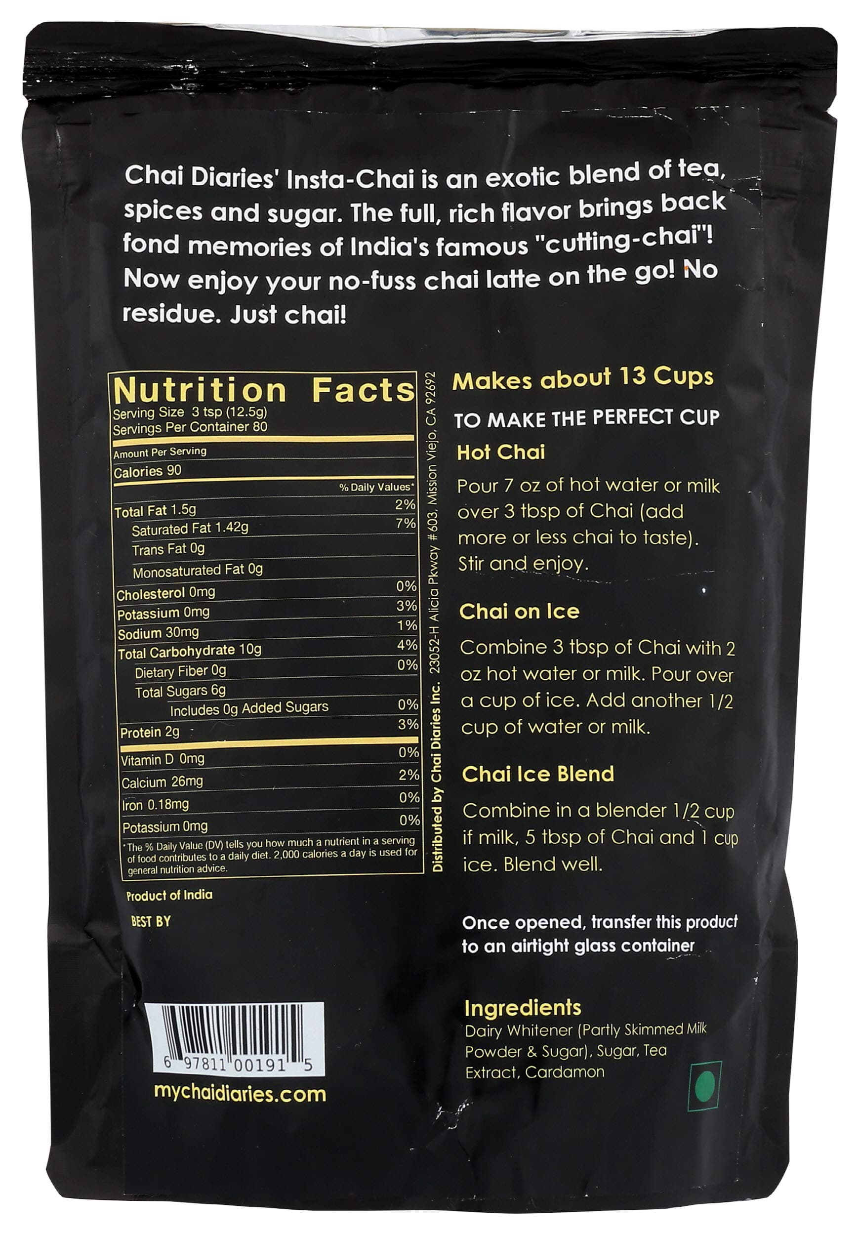 Chai Diaries, Tea Chai Instant Cardamom Authentic Premix, 35.2 Ounce thumbnail 3
