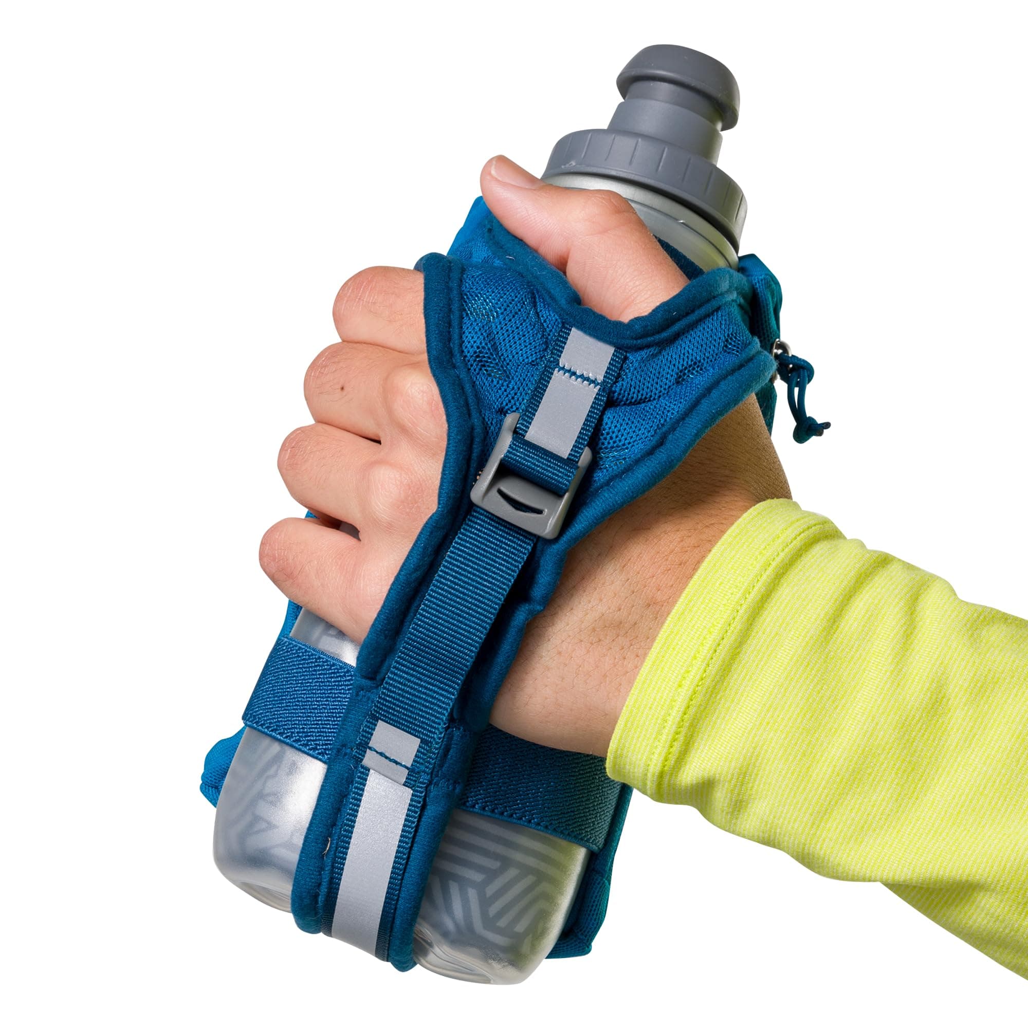 Nathan SpeedDraw 2 Insulated Handheld Running Water Bottle Flask – Double-Wall Insulation, Ergonomic Grip, Blast Valve Cap, Phone & Key Storage Pockets, Reflective Design, 12oz Insulated - Deep Blue thumbnail 6
