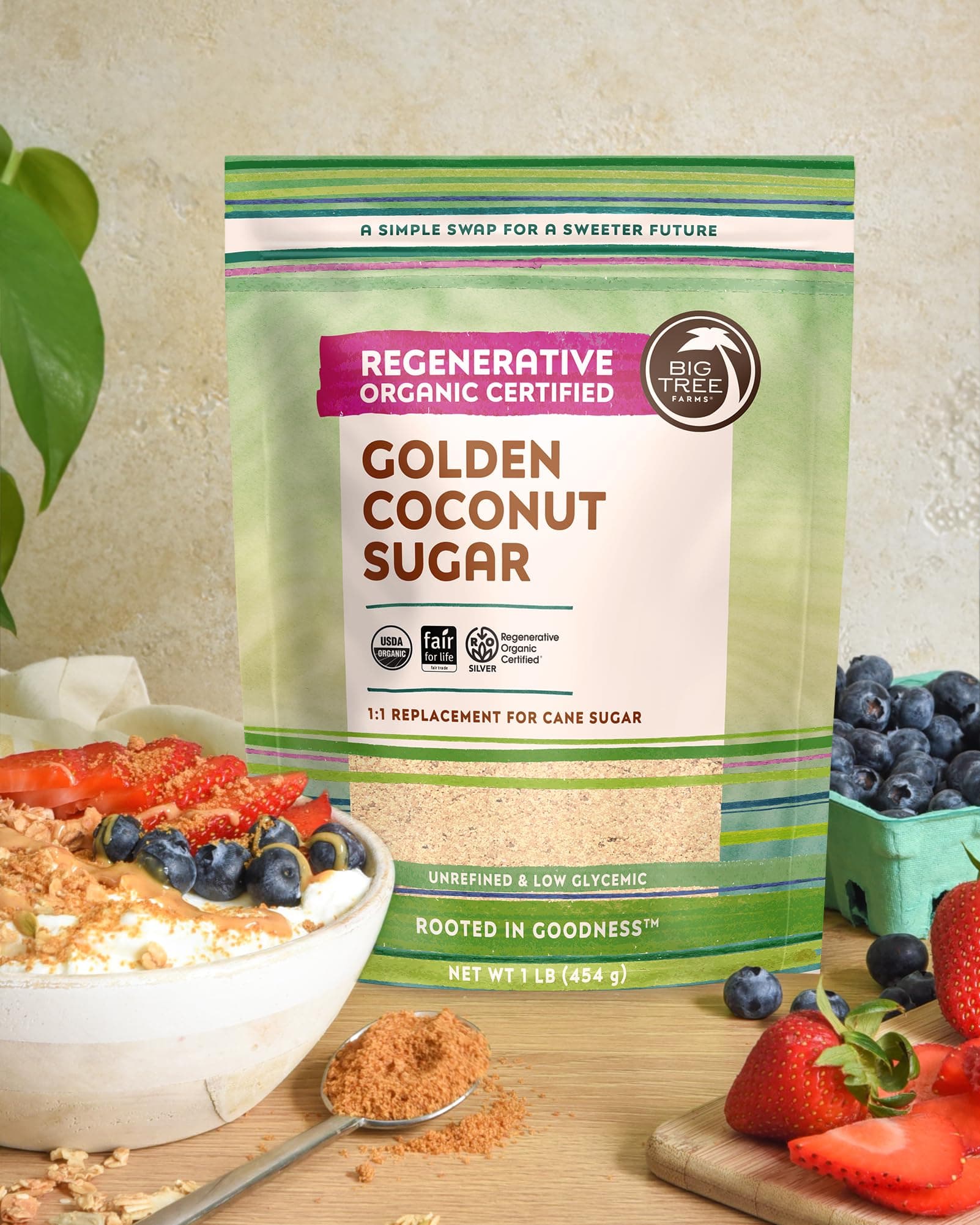 Big Tree Farms Organic Golden Coconut Sugar - Coconut Palm Sugar, Unrefined, Fine Crystals, Cane Sugar Replacement, Coconut Blossom Nectar, Vegan, Perfect for Baking - 1 Pound (Pack of 1) thumbnail 4