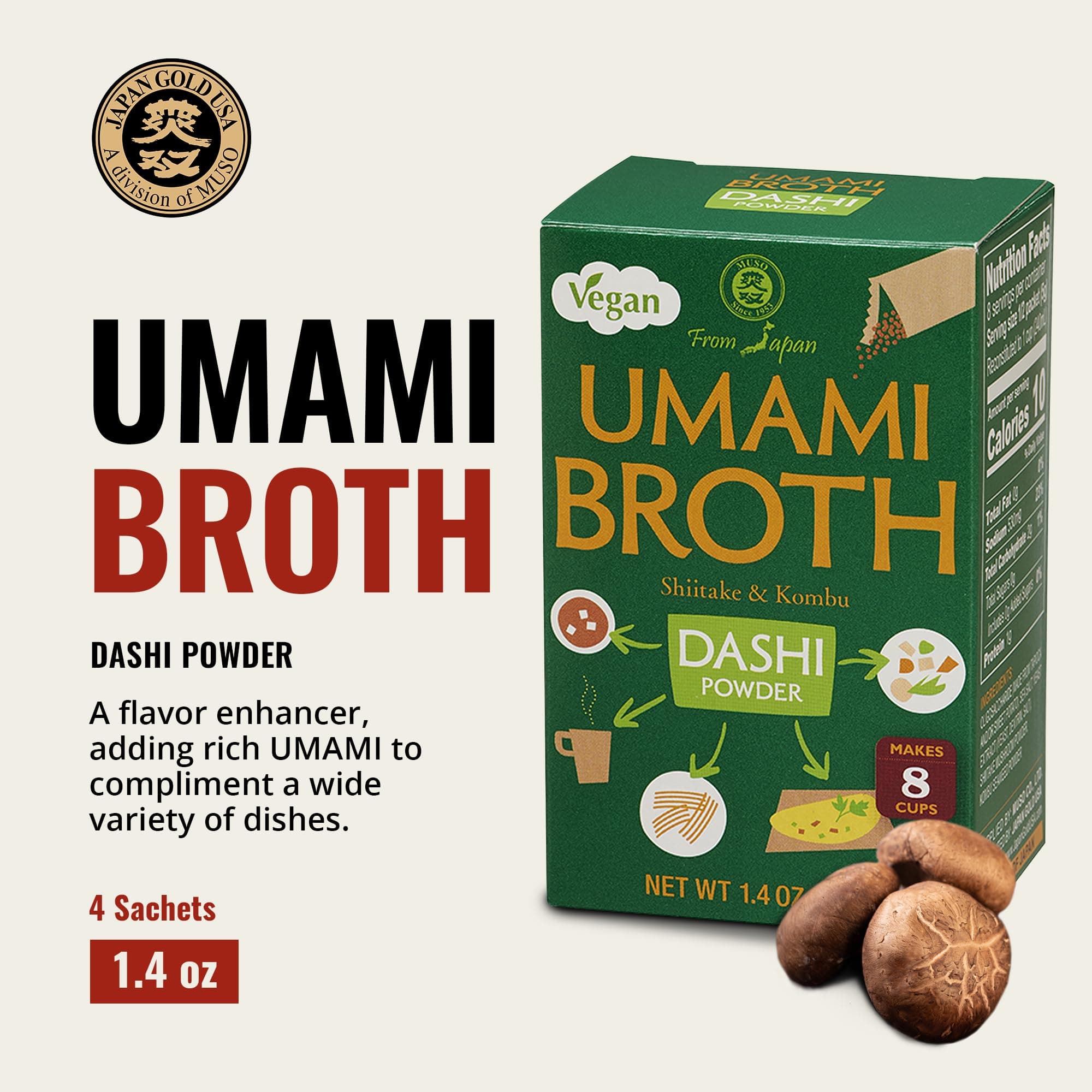 Muso From Japan - Umami Broth Dashi Powder, Vegan - 1.4oz, 4 Sachets (Pack of 1) thumbnail 2