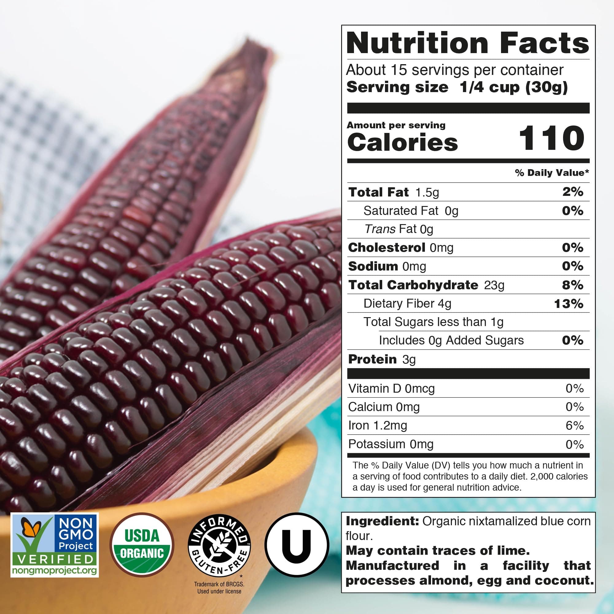 USDA Organic Blue Corn Flour 1lb, Flour for Tortillas, Sopes, and Mexican Dishes, Gluten-Free, Kosher and Vegan, Masa Flour for Baking, Just About Foods thumbnail 3