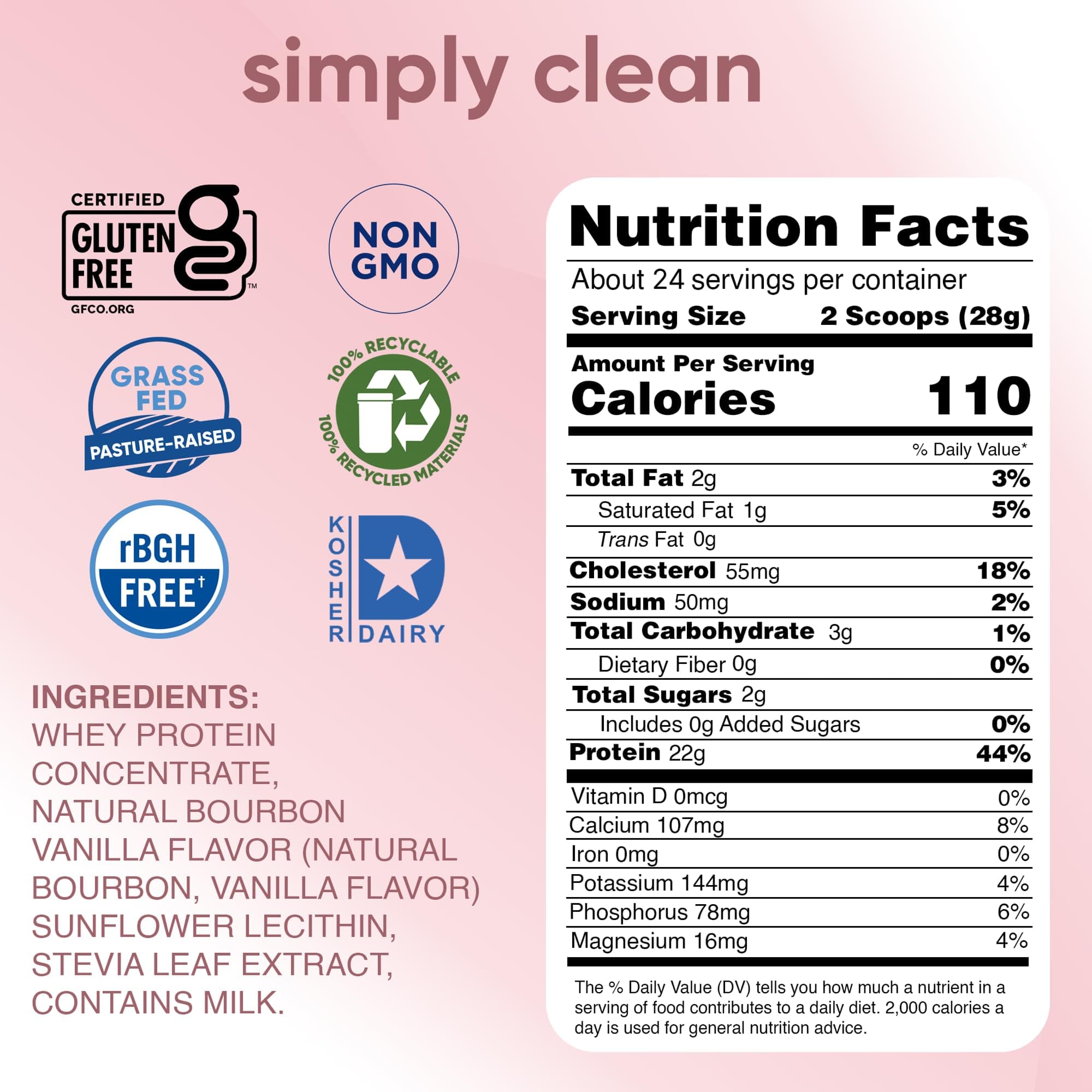 simply tera's Pure Whey Protein Powder - Grass Fed Vanilla Whey Protein Powder, Clean, Made Without Artificial Sweeteners, Non-GMO, Kosher, rBGH-Free, Soy-Free - 24 Oz thumbnail 3