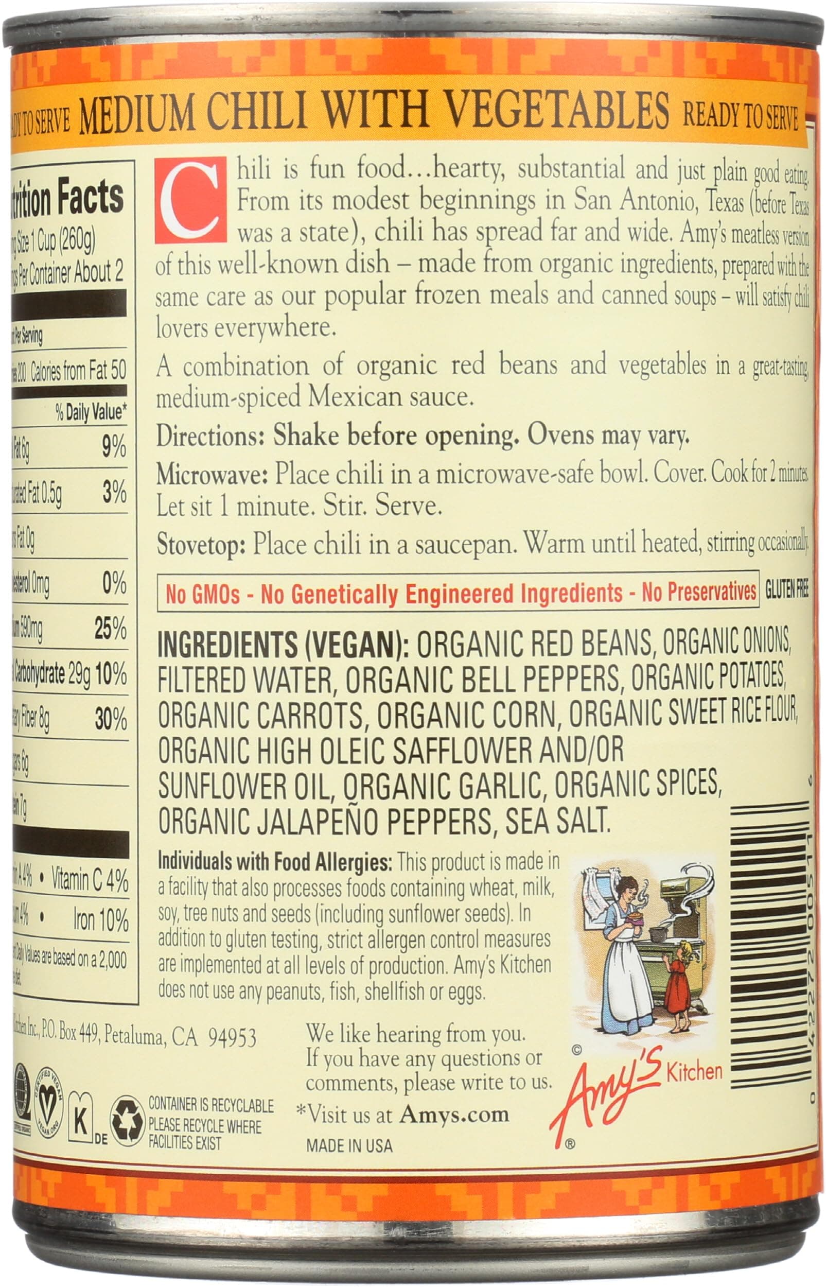 Amy's Organic Chili with Vegetables Medium -- 14.7 oz thumbnail 2
