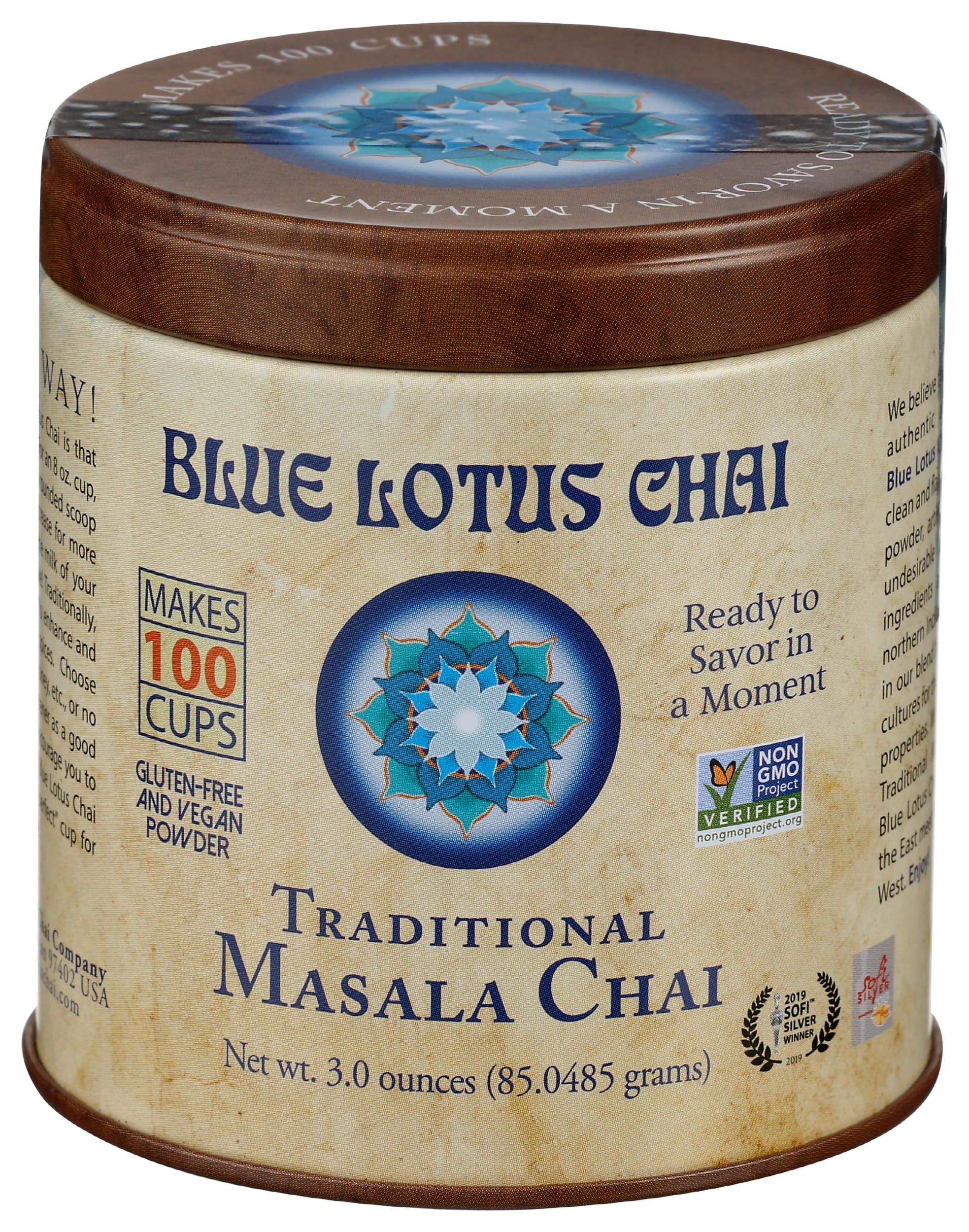 Blue Lotus Chai - Traditional Masala Chai - Makes 100 Cups - 3 Ounce Masala Spiced Chai Powder with Organic Spices - Instant Indian Tea No Steeping - No Gluten thumbnail 4