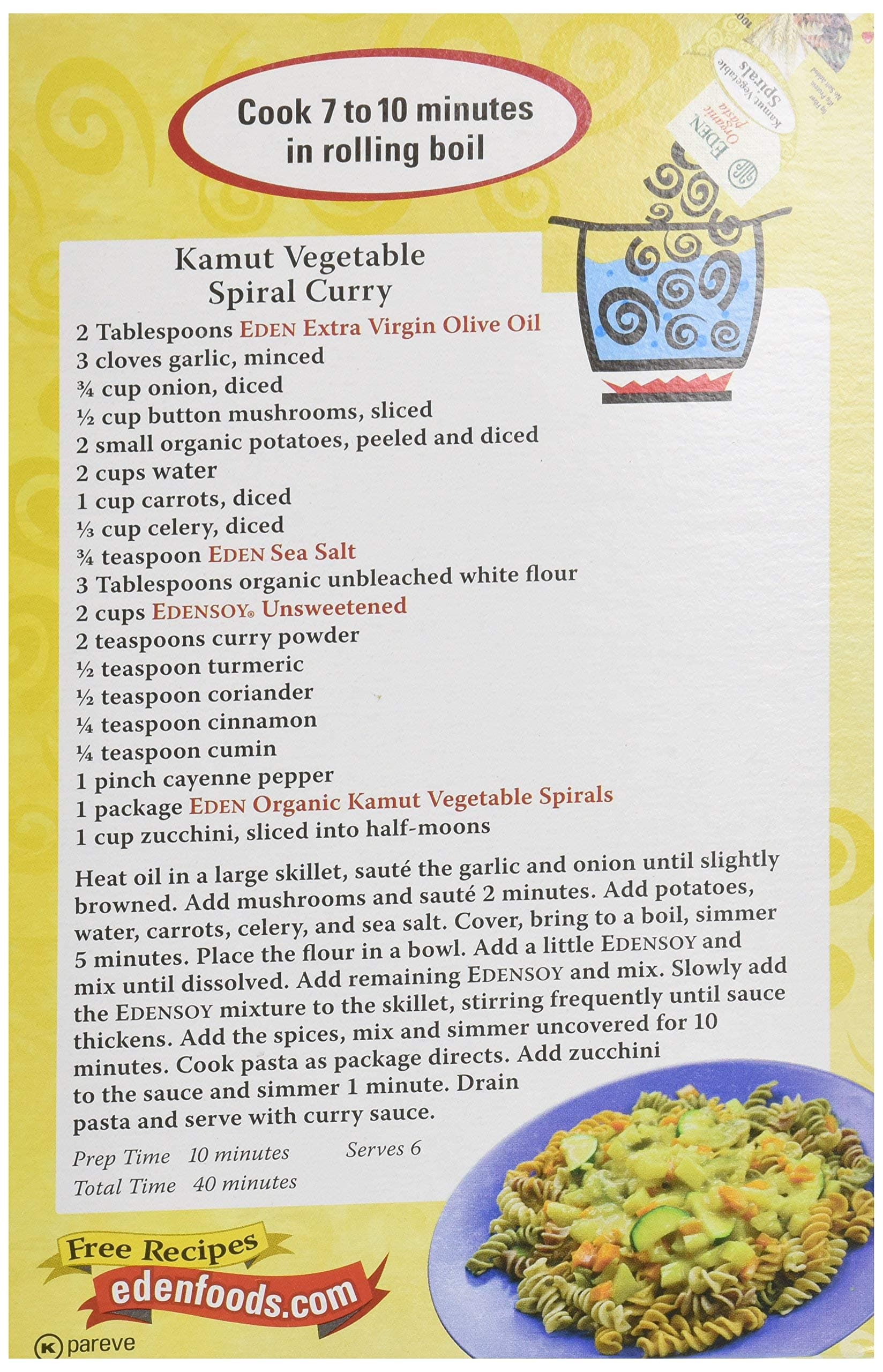 Eden Organic Kamut Vegetable Spirals, 12 oz, 100% Whole Grain, Non-GMO, thumbnail 3