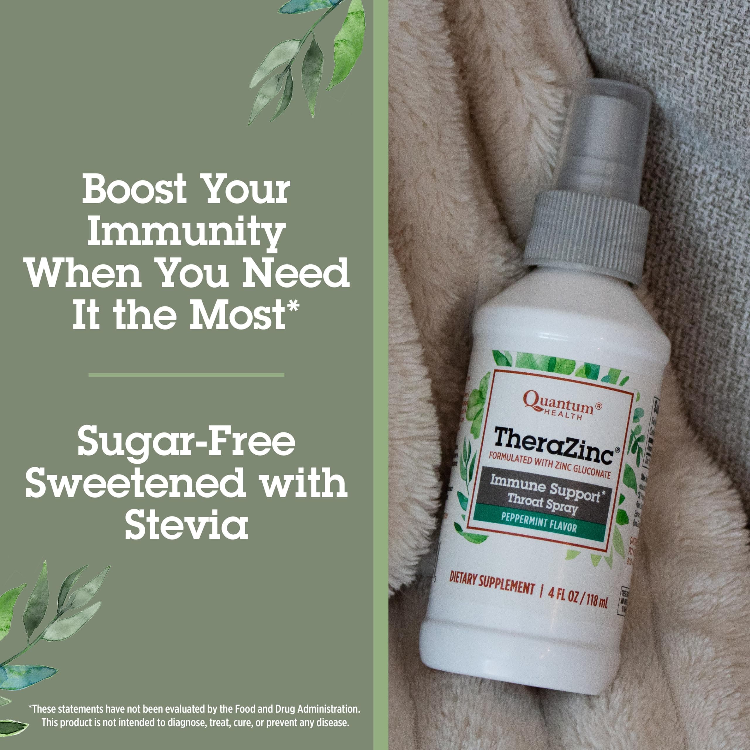 Quantum Health TheraZinc Throat Spray Immune Support & Helps Calm Discomfort Liquid Zinc Gluconate Elderberry Echinacea & Slippery Elm Relief for Adults & Kids 12+, Peppermint Flavor - 4 Ounce thumbnail 6