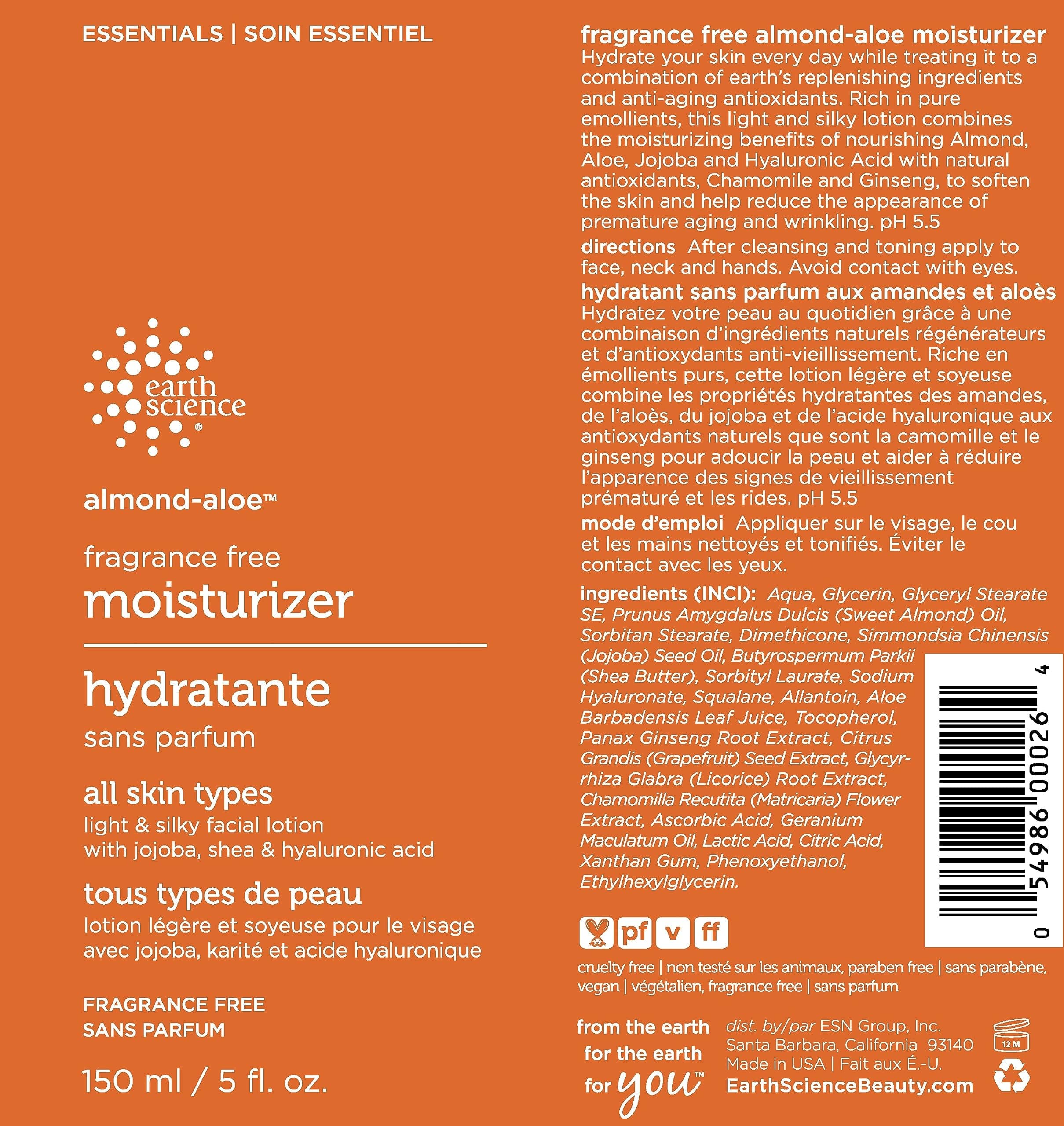 EARTH SCIENCE Almond Aloe Fragrance Free Facial Moisturizer, 150 ML thumbnail 2
