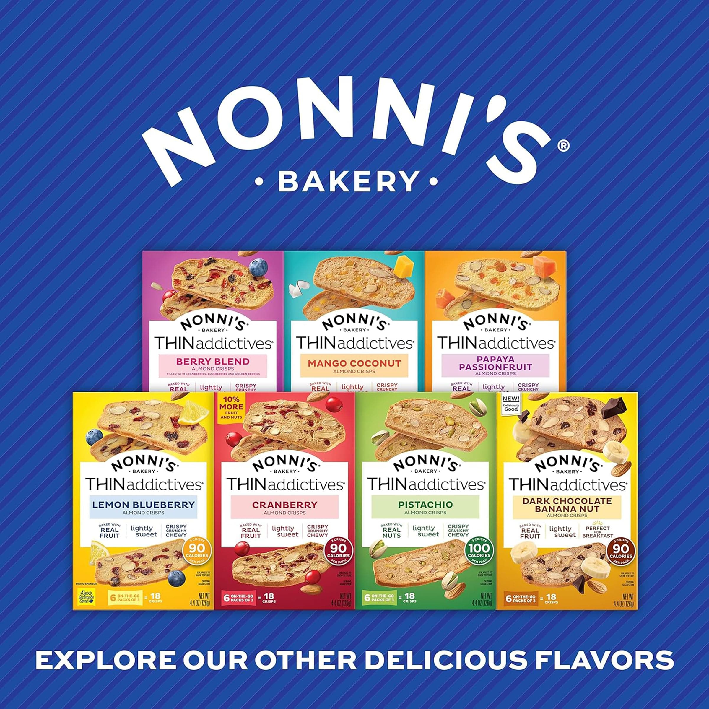 Nonni's THINaddictives Cranberry Almond Nut Cookies with Real Fruit, Sweet Crunchy & Chewy Crisps, 6 Boxes of 6 On-the-Go Packs (108 Cookies Total) thumbnail 5