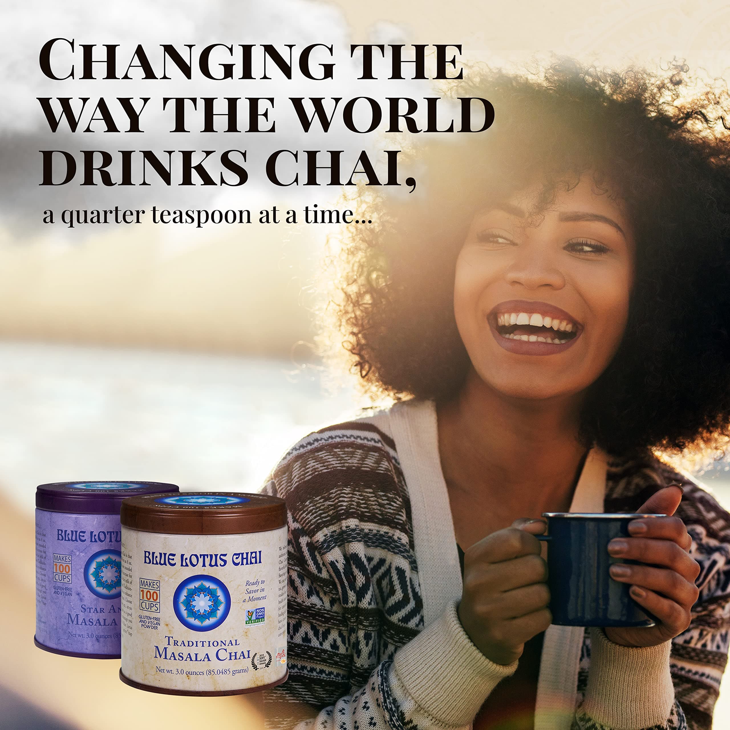 Blue Lotus Chai - Golden Masala Flavor Chai - Makes 100 Cups - 3 Ounce Masala Spiced Chai Powder with Organic Spices - Instant Indian Tea No Steeping - No Gluten thumbnail 6