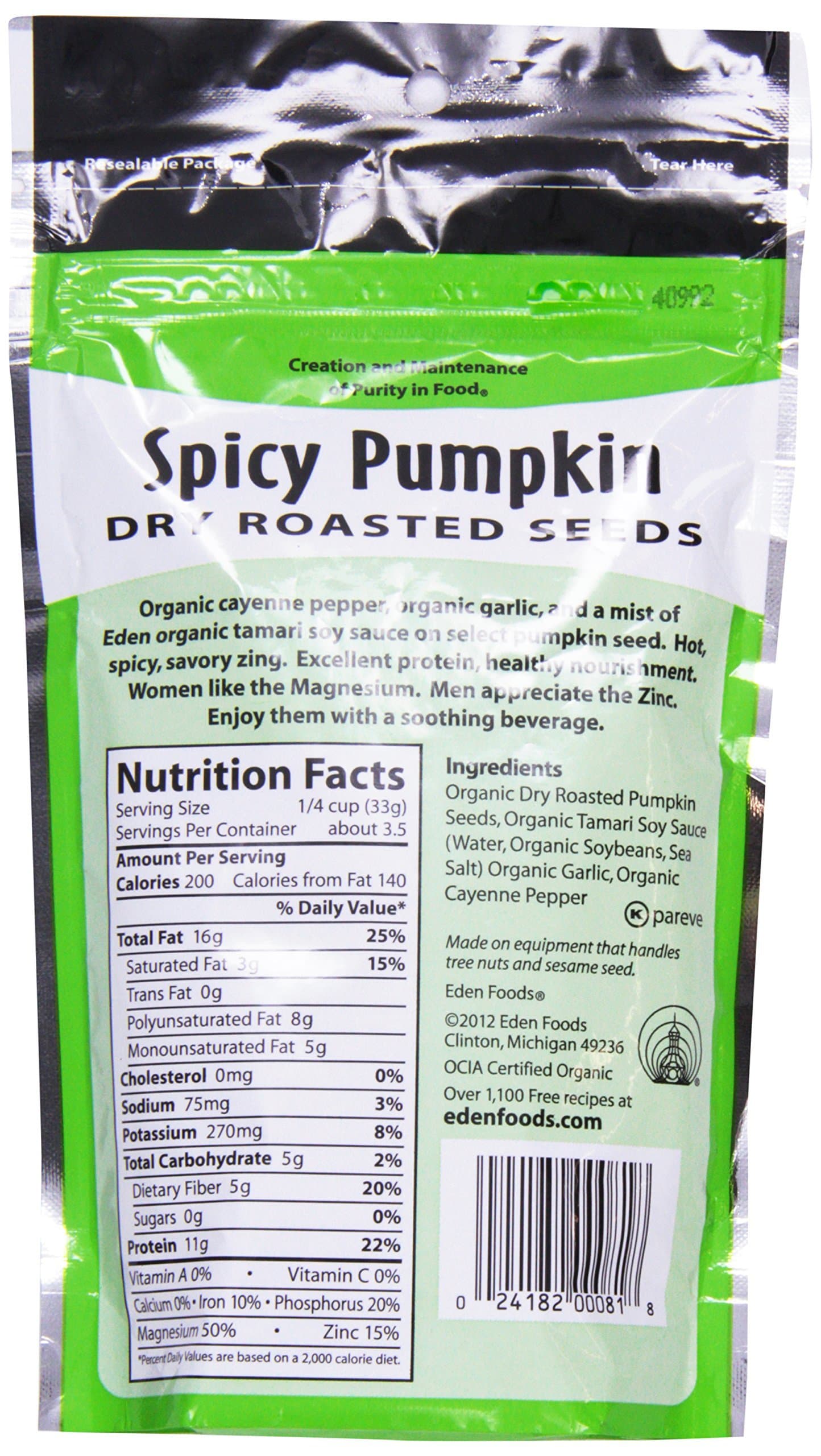 Eden Foods Organic Spicy Pumpkin Seeds Snack, 4 OZ thumbnail 2