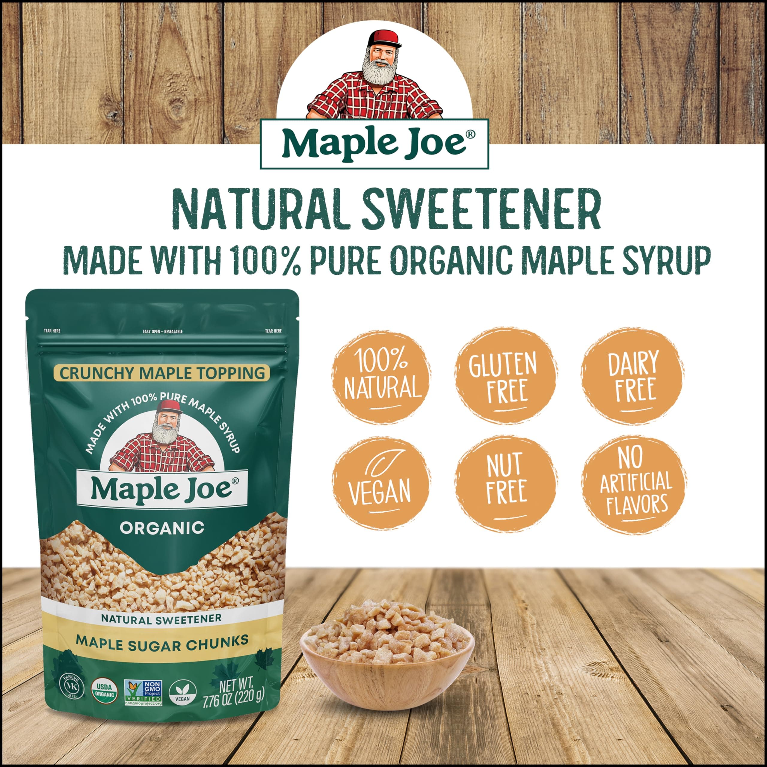 Maple Joe Organic Maple Sugar Sprinkles, Maple Flakes Made With Canadian 100% Pure Maple Syrup. Delicious With Coffee, Ice Cream, Yogurt & More Maple Sugar Granulated Chips Maple Chunks 7.8 oz thumbnail 3