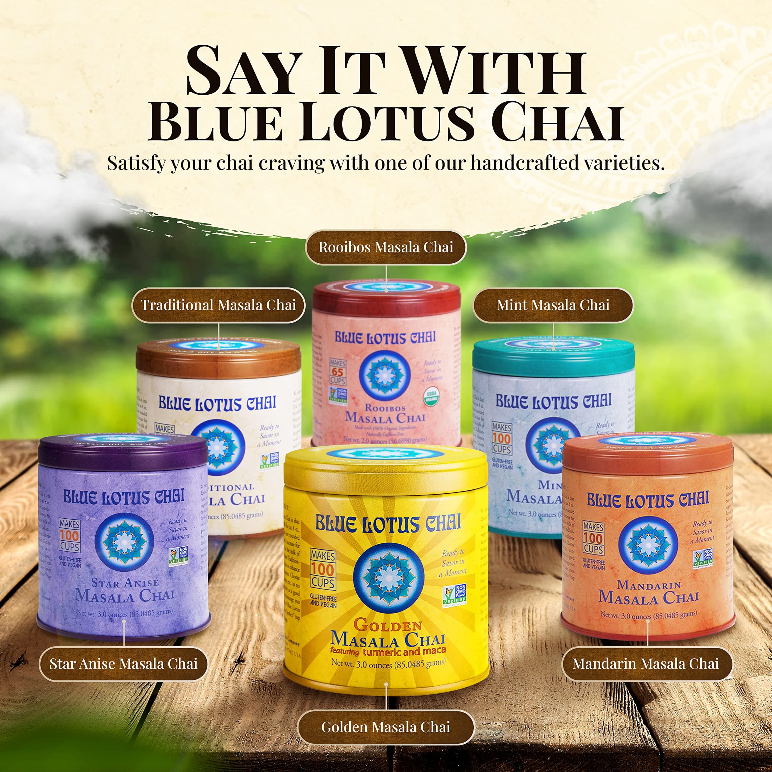 Blue Lotus Chai - Golden Masala Flavor Chai - Makes 100 Cups - 3 Ounce Masala Spiced Chai Powder with Organic Spices - Instant Indian Tea No Steeping - No Gluten thumbnail 8